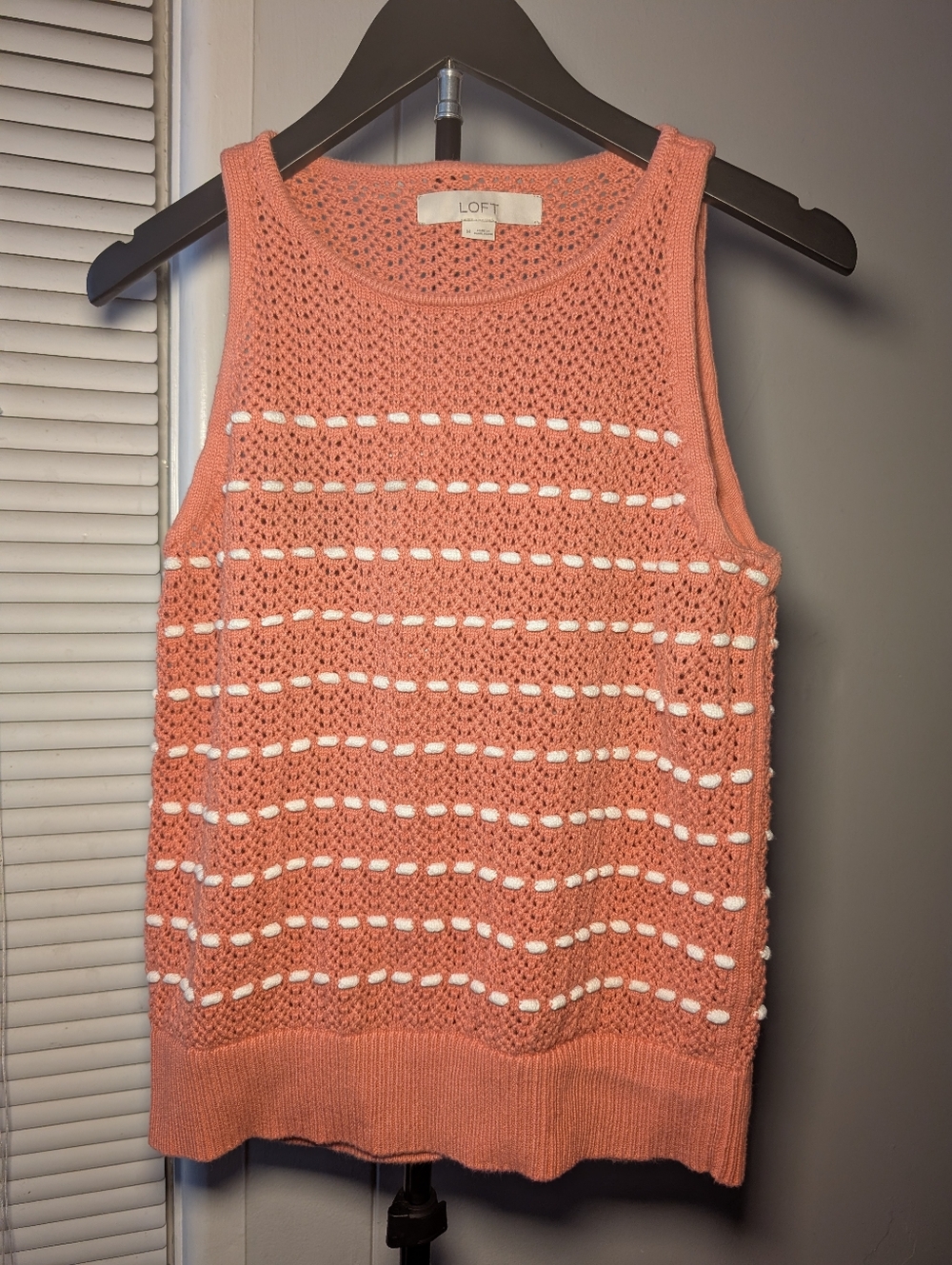 LOFT Coral Knit Sleeveless Tank with White Accent Stripes